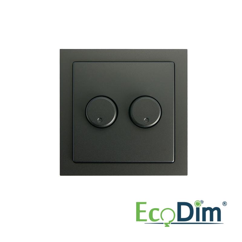 EcoDim Duo dimmerknop passend in Busch-Jaeger Future Linear mat zwart incl. centraalplaat en raamwerk
