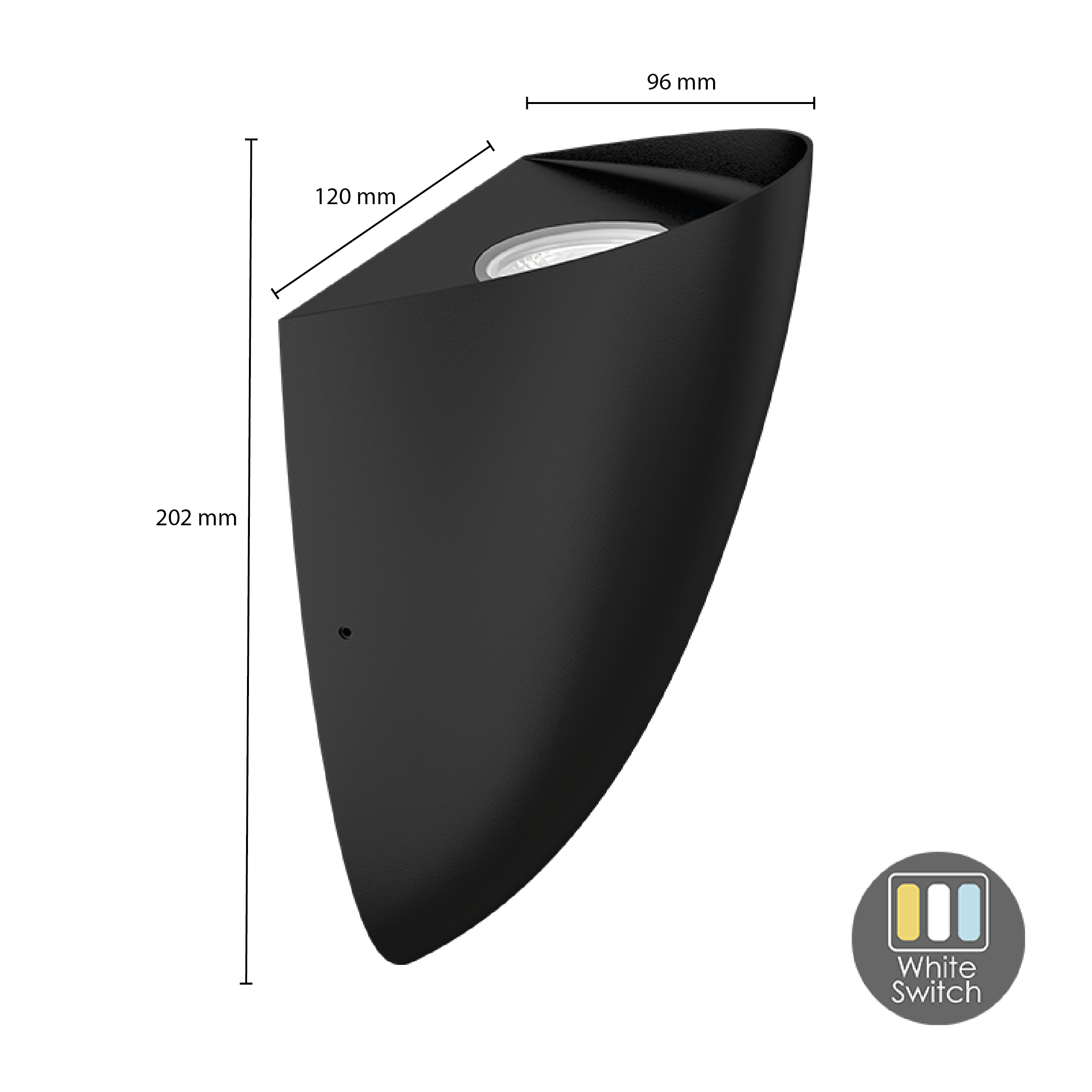 WANDLAMP DAPHNIS ZWART 8W DIMBAAR WHITE SWITCH